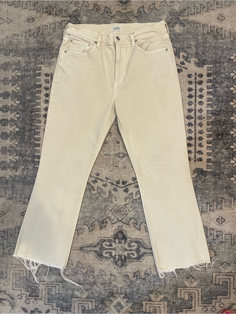 Citizens Of Humanity Isola Cream Straight-Leg Jeans Raw Hem